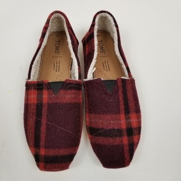 TOMS Red Plaid Women's Slip Ons Size 6 - Picture 2 of 7